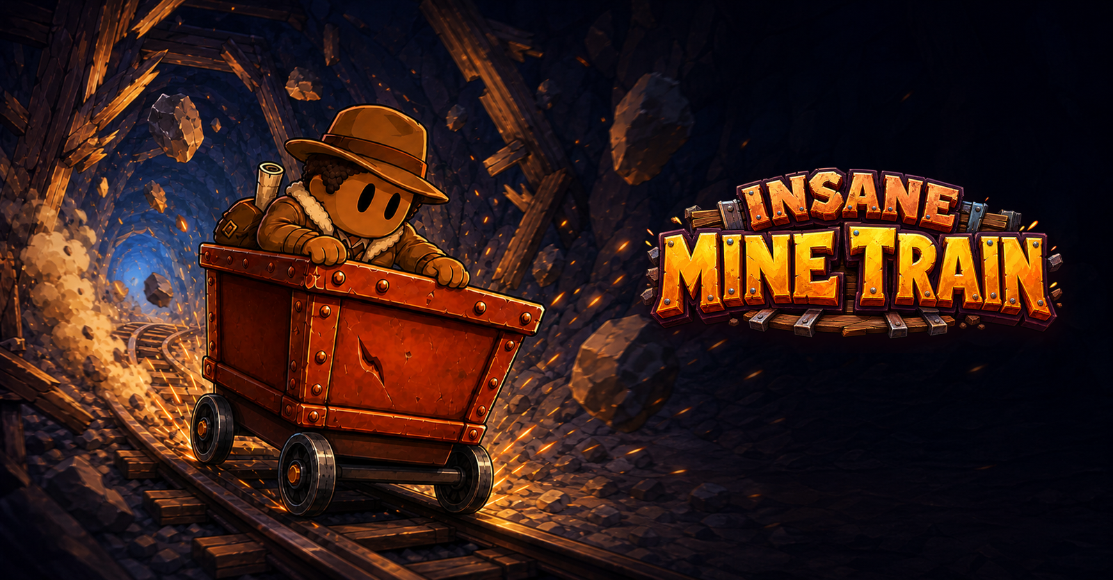 Insane Mine Train — a miner racing through a collapsing cave in a mine cart