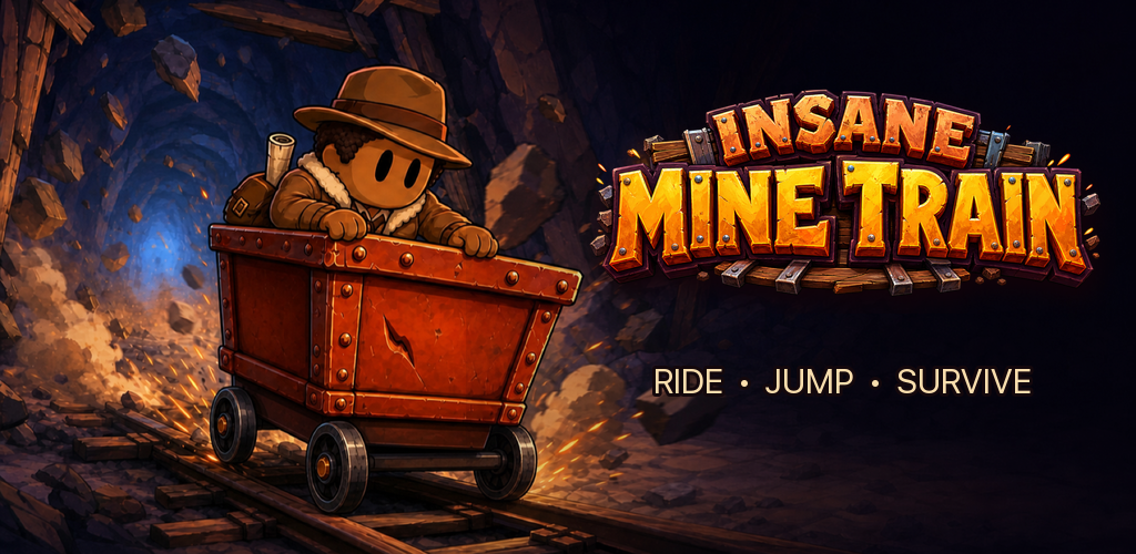 Insane Mine Train miner racing through a cave in a mine cart