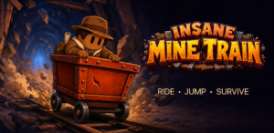 Insane Mine Train miner racing through a cave in a mine cart